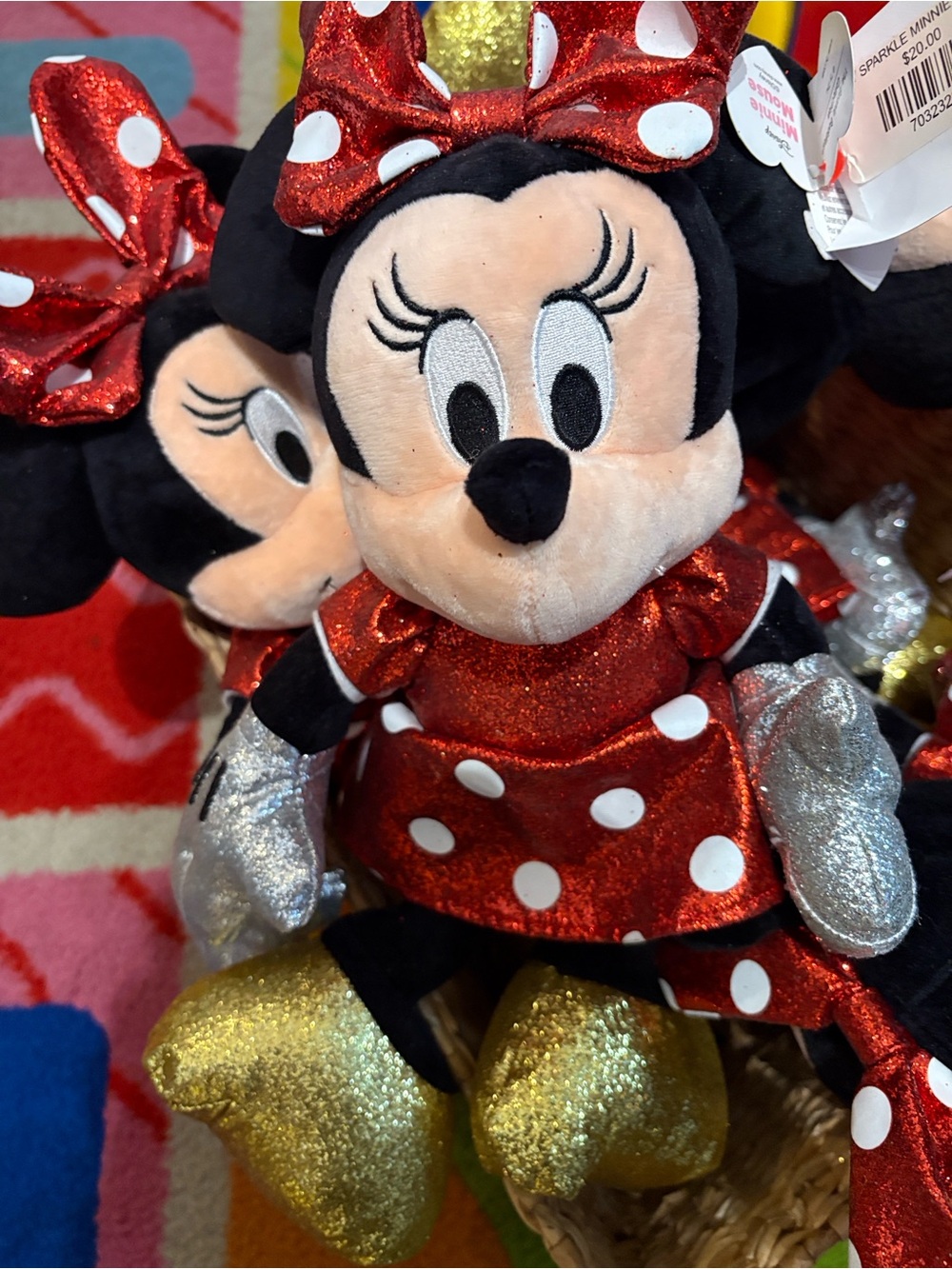 NWT Disney TY Minnie Mouse Plush in Red Polka Dot Dress with Gold Shoes